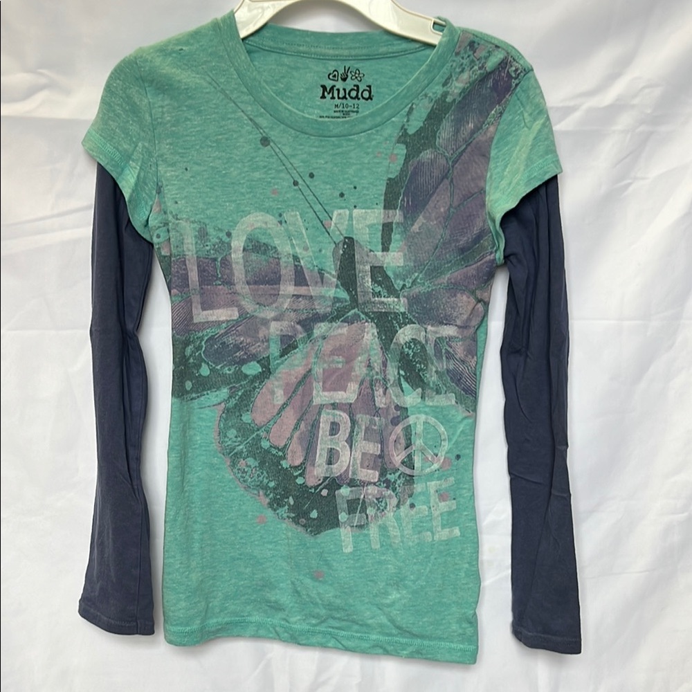 Mudd Green and Blue Long Sleeve Tee